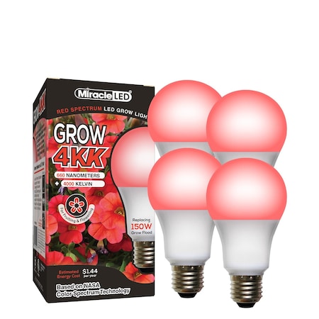 Miracle Led 4KK Indoor Grow Light Bulb, 4000K Red Spectrum Replace 150W Grow Bulbs for Vegetables, Herbs, 4PK 801865